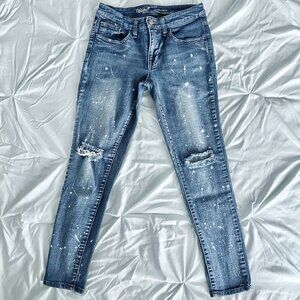 Blue Mid-Rise Skinny Splatter Paint Distressed Mossimo Jeans